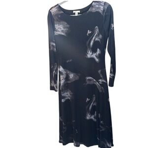 Esteban Cortazar Black‎ Long Sleeve Midi Dress Abstract Print